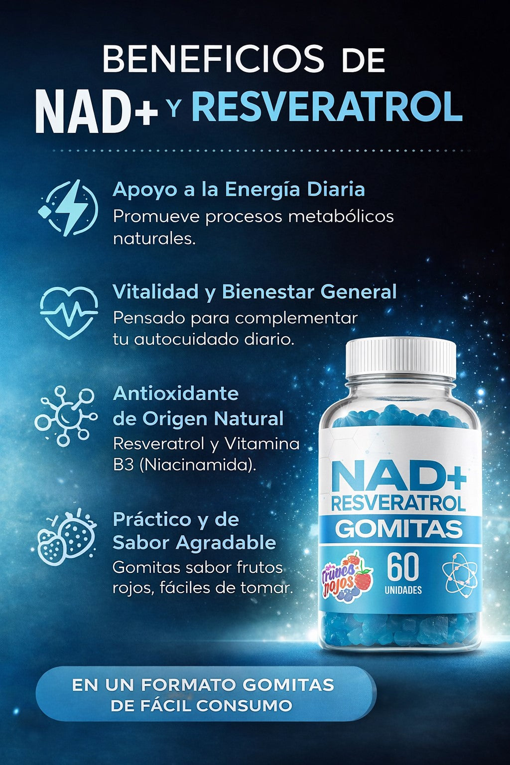 GOMITAS NAD+RESVERATROL 60 Unidades